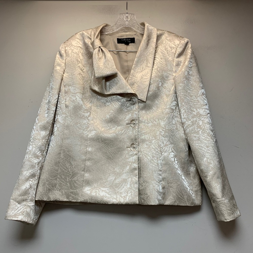 Collections by Le Suit Skirt Suit Womens 14 Champagne Gold Excellent Bow Jacquar